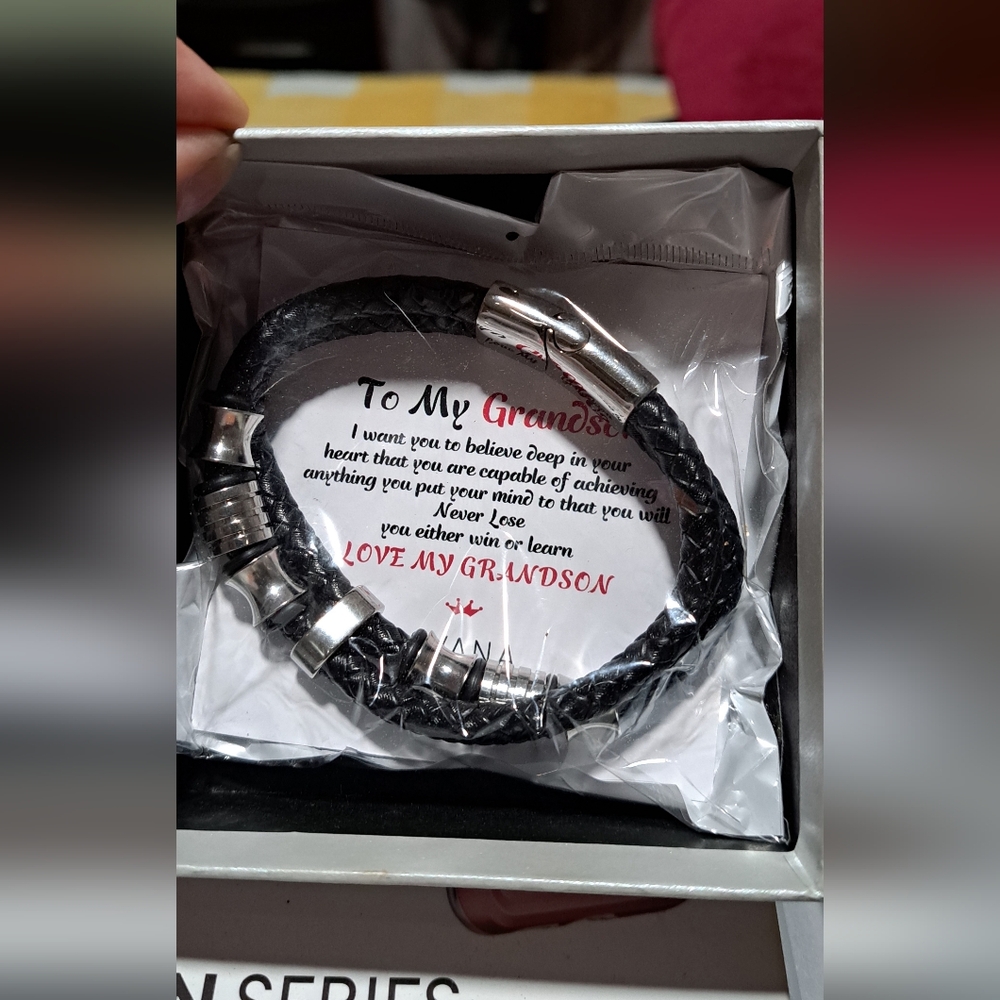 Men's Black Leather Bracelet with Silver Accents